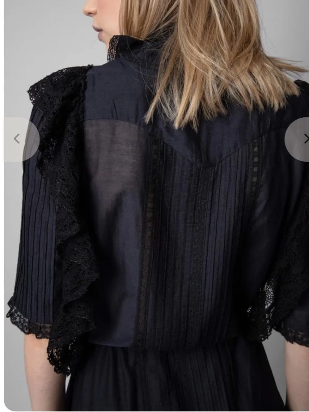 Zadig & Voltaire Ranky Dress Black Lace Ruffle Mini Boho Gothic Tiered Medium A4 - Picture 5 of 16